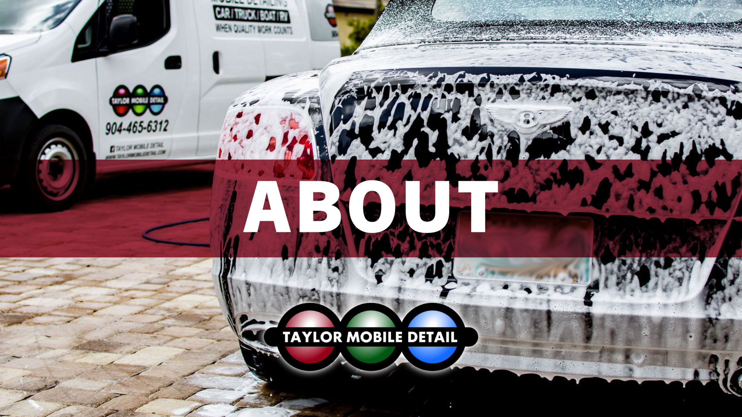 About Taylor Mobile Detailing Services in Jackonville Florida cover image depicting cars being washed and detailed in a home driveway.