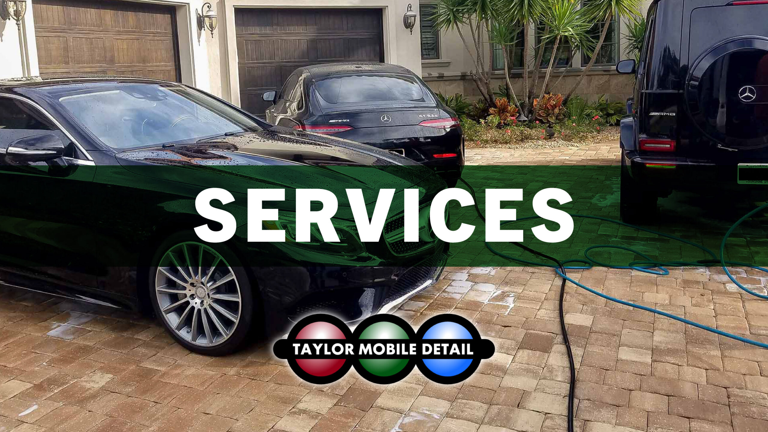 Taylor Mobile Detailing Services Page Header shows cars in driveway receiving an interior and exterior detail in Ponte Vedra, Florida.